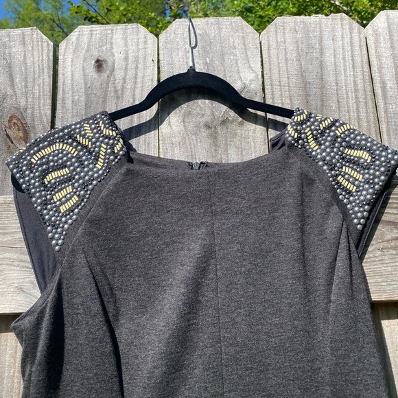 Suzi Chin for Maggie Boutique Gray Dress with Beaded Shoulders - Picture 3 of 8